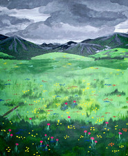 5x7 Signed Impressionist Nature Landscape Painting - Stormy Mountain Meadow picture