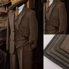 Winter Tweed Men's Suit Woolen Jacket Vest 60s Herringbone Warm Vintage 3Pcs picture