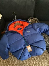 Stussy Micro Ripstop Down Parka Puffer Jacket Blue Orange Hooded Coat Men picture