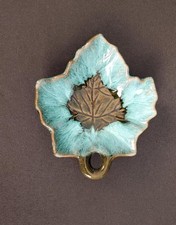 MCMASTER POTTERY 21 CANADA Ashtray Trinket Dish Turquoise Maple Leaf picture