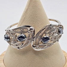 Sorrento Sterling Silver Bracelet Cuff Hinge Filagree Gray Stones Vintage picture