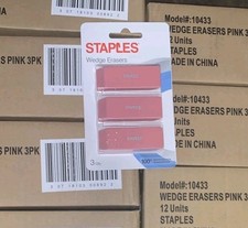 Staples Pink Wedge Erasers - Pack Of Three. Full Carton - 12 packs of 3 picture