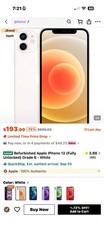 Apple iPhone 12 Factory Unlocked White 12MP Camera Bar Style picture