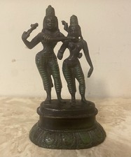 Antique Brass Hindu God Radha Krishna Statue Hand Crafted Figure  5.5” Heavy picture
