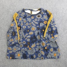 Boden Blouse Womens 16 Blue Floral Round Neck 3/4 Sleeve Yellow Trim Tunic Top picture