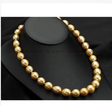 Natural single strands 11-12mm south sea gold baroque pearl necklace 18Inch 14k picture