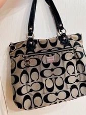 COACH SIGNATURE Gray METALLIC POPPY GLAM Large SHOULDER TOTE BAG picture