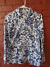 Talbots Petite NWT Floral Button Down Shirt Navy White Botanical Cottagecore picture