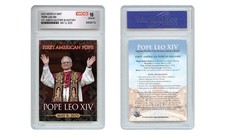 1st American Pope In History POPE LEO 2025 Official Trading Card Graded GEM 10 picture