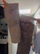 Antique 1890s Isaac Cherry Durango CO Leather Cowboy Chaps Batwing Maker Mark picture