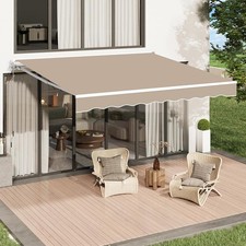 Retractable Patio Awning 13x8 ft, Beige, Steel Frame, Polyester, Manual Crank picture