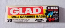 VINTAGE GLAD SMALL GARBAGE BAGS 4 GALLON 30 COUNT BOX SEALED NOS picture