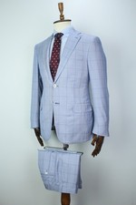 ISAIA NAPOLI Sartorial Blue Windowpane  140'S WOOL  Suit 48IT 38US/UK 32X31 picture