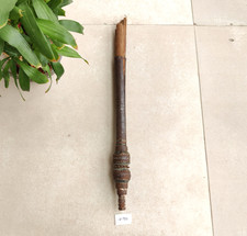 Antique 19th C Hand Forged Iron Spear End Butt Brass Work Tribal War Collectible picture