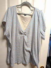 Torrid Plus Size 6 Blue/White Striped V-Neck Short Sleeve rib knit Tee picture