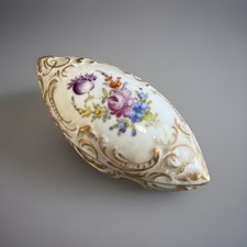 Antique German Meissen Trinket Box Gilt & Painted Flowers Porcelain Lidded  picture