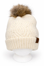 C.C Exclusives Womens Slouchy Tossle Fur Pompom Hat One Size Ivory Sequin Knit picture