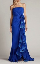 New Tadashi Shoji Leith Cascading Ruffle Gown In Mystic Blue Size L $538 picture