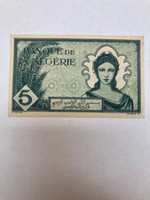 Vintage 1942  Banque De L'Algerie 5 Francs Algeria...free postage picture