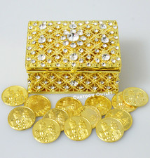 Arras De Boda Gold Wedding Ceromony Unity 13 Coin Set Chest BRIDAL Rhinestones picture