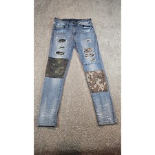 Rue21 Premium Supreme Flex Skinny Distressed Camo Patch Jeans 32x32 Blue picture