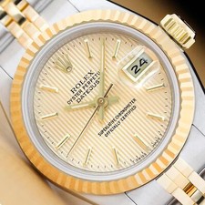 ROLEX LADIES DATEJUST 69173 CHAMPAGNE TAPESTRY DIAL 18K GOLD STEEL 2-TONE WATCH picture