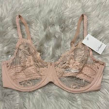 Le Mystere 34DD/E Bra Pale Peach Lace Allure Unlined Underwire Sheer NEW picture