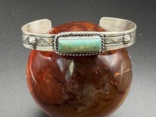 Native Navajo Cuff Sterling Silver Kingman Turquoise - Rick Enriquez picture