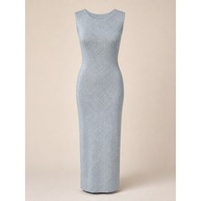 Bebe Light Blue Crochet Knit Sleeveless Maxi Dress  – Size M picture