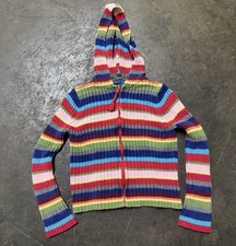 Vintage Girls Striped Ribbed Zip Up Hoodie Gap Holiday Style Medium picture