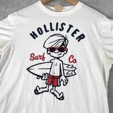 Hollister Surf Co Shirt Mens XL White Y2K Embroidered Character Skater Beach picture