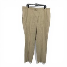 Pronto Uomo Dress Pants Mens 40 Tan Linen Platinum Flat Front Luxury Trousers picture