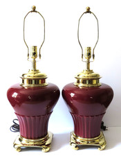 Carl Falkenstein Lamp (2) - Vintage Chinoiserie Lamp - Burgundy and Brass-Large picture