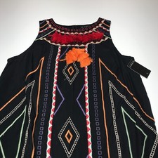 Eloquii Studio Dress Womens Size 14 Embroidered Tasseled Sleeveless Black Shift picture