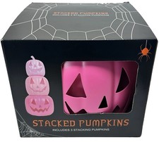 Pink Stacked Jack O Lantern Pumpkins Halloween Decor 23