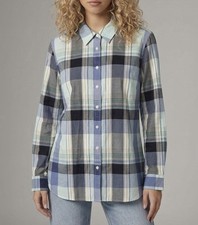 NWOT Talbots Women’s Size PL Blue Plaid Cotton Button Up Blouse picture