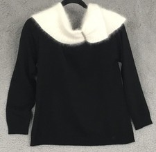Berek2 Women's Large Black Sweater White Angora Collar Rhinestone Holiday Knit picture