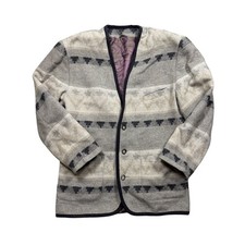 Vintage Southwestern Wool Blend Geometric Cardigan Jacket Grey Cream GBR 36 D 46 picture