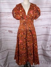 A.L.C Lucia Floral V Neck Smocked Waist A-Line Midi Dress Multicolor 0 picture