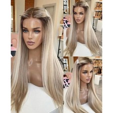 13x4 Lace Front Wigs Long Straight Heat Resistant Hair Highlight Blonde picture