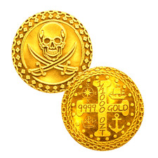 1/1000 OZ MONARCH PIRATE JOLLY ROGER  .9999 FINE GOLD ROUND IN CAPSULE NEW 🔥 picture