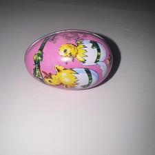 Vtg.~Murray Allen ~Tin~Lithograph~Easter Egg Candy Container~ 2 Chicks Hatching picture
