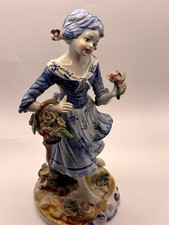 Vintage Capodimonte Italy Porcelain Figurine U6 Maiden Flower Basket Blue 11