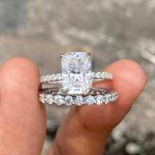 2.84 TCW Radiant Cut Moissanite Bridal Set Engagement Ring 14k White Gold Plated picture