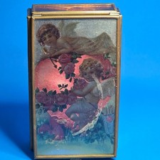Vintage Enesco Corp music box w/ cherubs design pink glass 