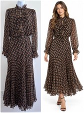 NWT Bardot Dallas Black Ditsy Floral Chiffon Pleated Ruffle Maxi Dress Size 8 picture