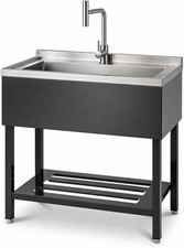 36×20×39″ Stainless Steel Sink, Large Single Bowl, T-Type Faucet, Black Cabinet picture