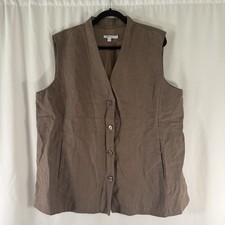 Chico's 100% Linen Vest Women's 18 Brown Button Front Sleeveless Pockets picture