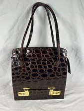 NEW Carla Mancini Landau Crocodile Embossed Leather Handbag Tote Brown VTG. picture