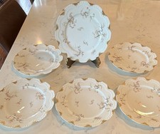 Set of 6 Haviland & Co Limoges France Porcelain Floral Gold Trim 8-1/2” Plates picture